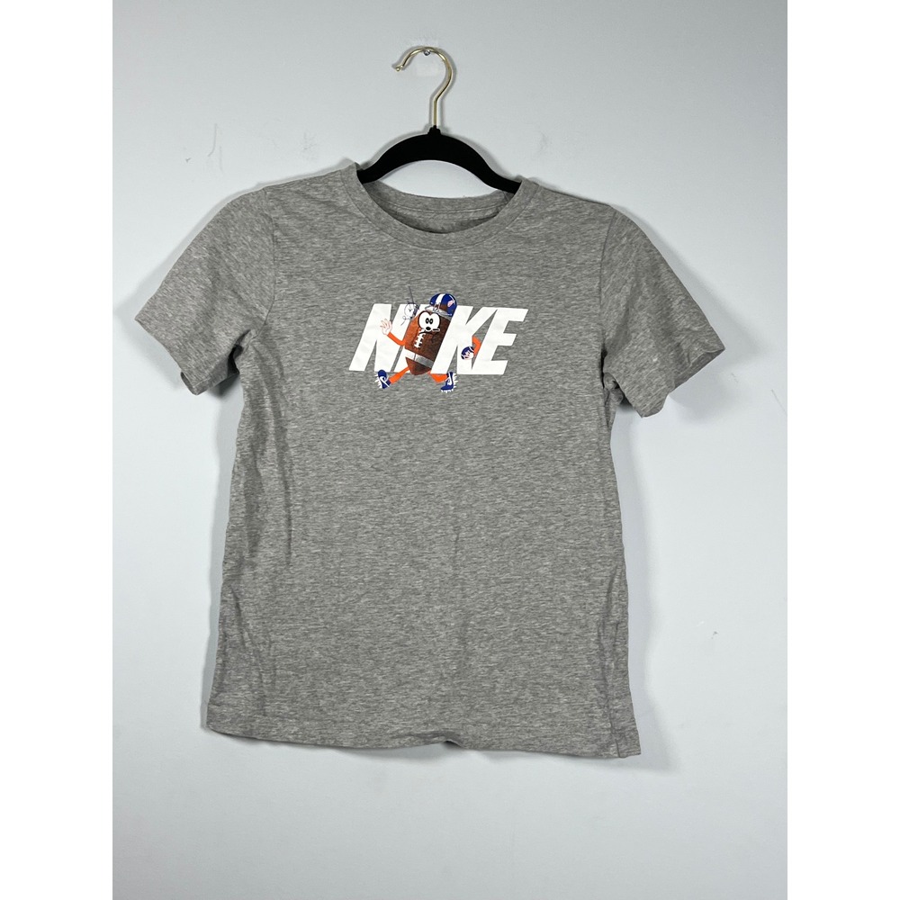 Nike Kids Heather Gray White Graphic Short Sleeve Shirt Boys Medium Football